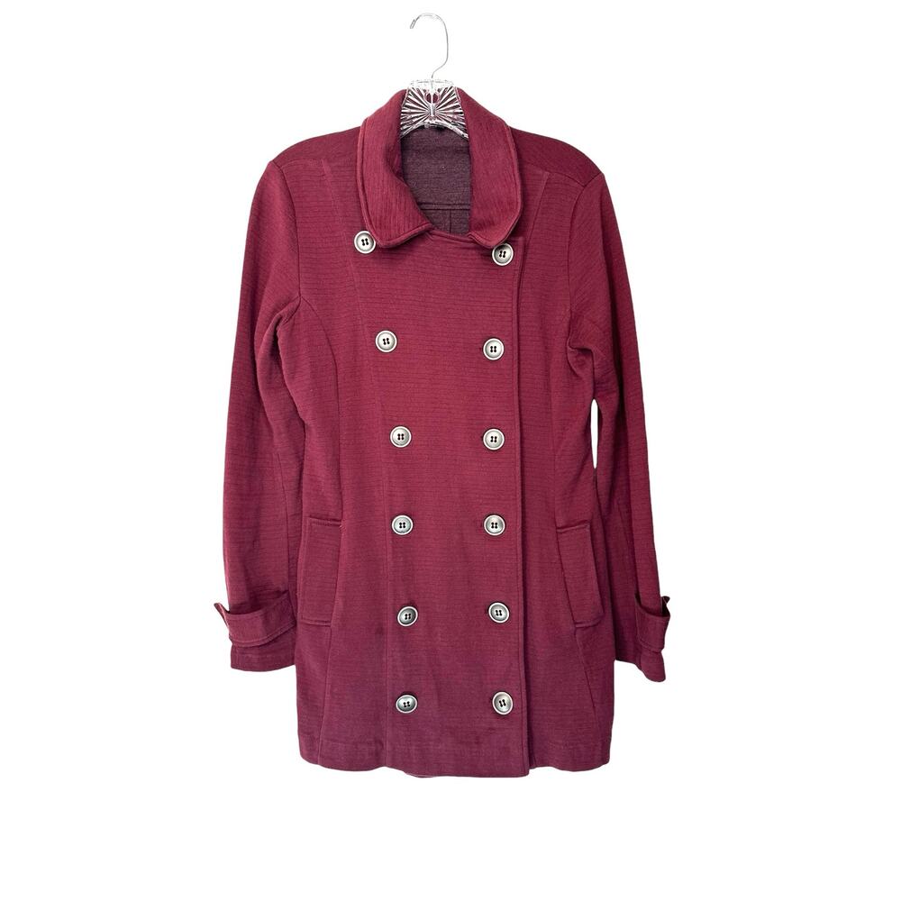 Nic +‎ Zoe Burgundy Stretch Casual Double Breasted Relaxed Jacket Size Medium